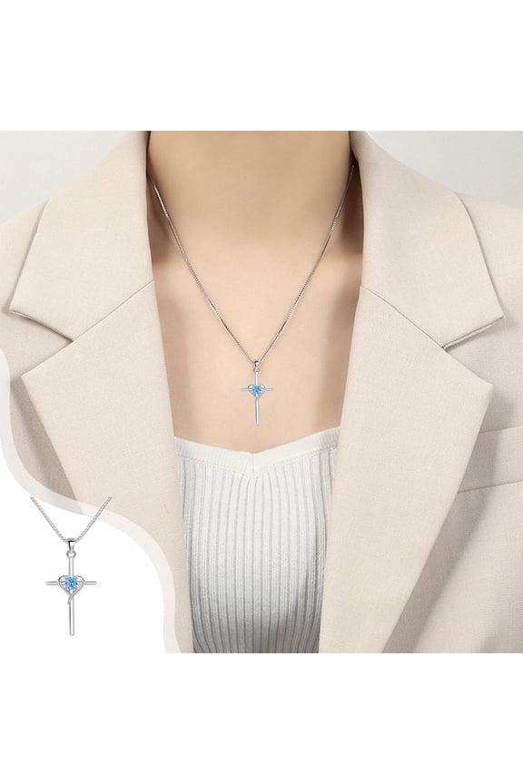 Heart-Shaped Gemstone Cross Necklace, Copper-Plated Colored Pendant, Elegant Collarbone Jewelry for Women, Holiday and Religious Gift