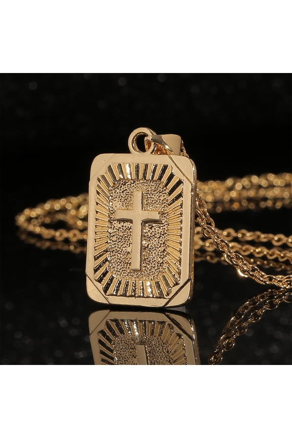 Hip Hop Titanium Steel Crucifix Square Pendant Necklace, Gold Cross Jewelry for Men and Women, Fashion Religious Accessories