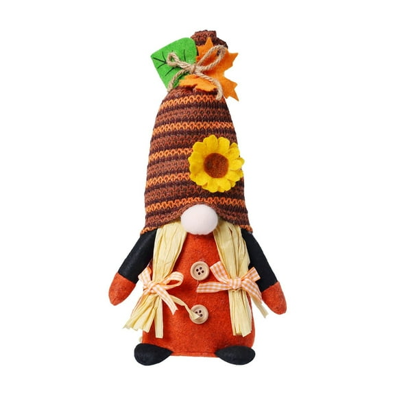 Zawou Male Style Faceless Gnome Plush Doll, Pumpkin and Maple Leaf Autumn Harvest Ornament for Thanksgiving Decorations, Desktop, Shelf, or Living Room Accent