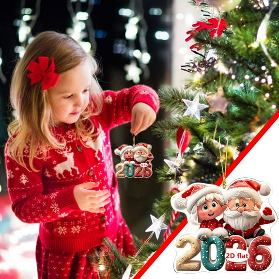 Zawou Multicolor Acrylic Christmas Hanging Decoration – Flat Santa Claus Couple Ornaments for Tree, Wedding, Holiday, or Personalized DIY Decorations, Adds Cheerful Seasonal Ambiance