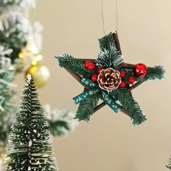 Zawou Multicolor Mini Pine Leaf and Red Berry Small Christmas Wreath Pendant for Wall, Door, and Party Decoration, Festive Seasonal Home Accent