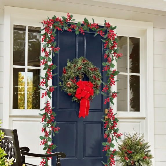 Zawou Multicolor Red Berry Christmas Garland Flexible Rattan Decoration for Indoor Table, Fireplace, Porch, or Outdoor Display