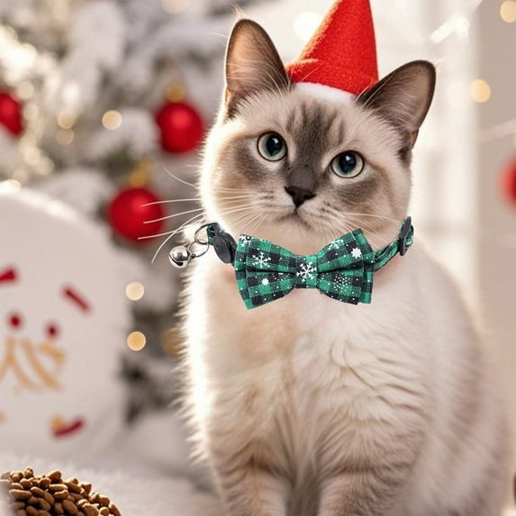 Zawou Pet Ball Collar with Bow, Christmas and Winter Holiday Adjustable Accessory for Small to Medium Dogs and Cats, Festive Seasonal Decoration