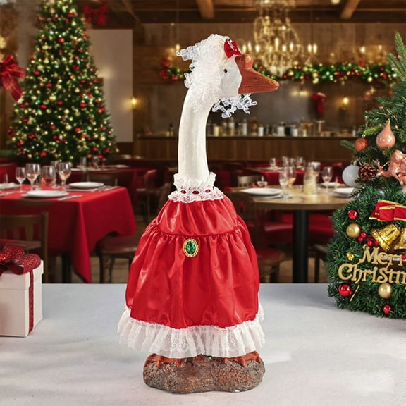 Zawou Red Goose Christmas Outfit for 23-Inch Yard Statue, Festive Outdoor Goose Costume with Hat for Patio, Garden, and Lawn Decorations