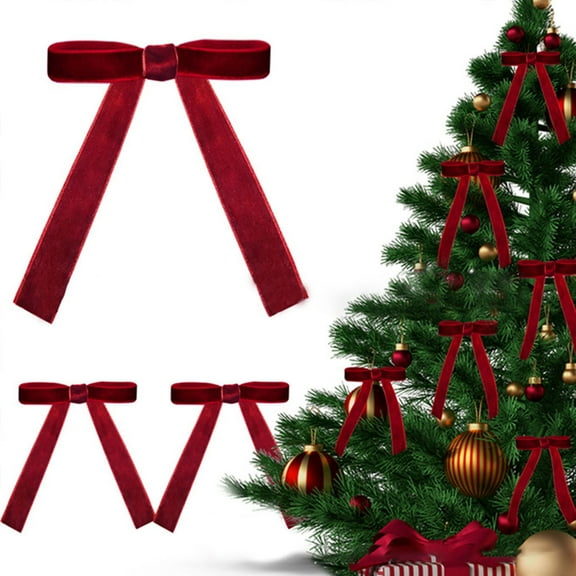 Zawou Red Velvet Bow Ornaments Set of 12 – Flocked Christmas Tree Decorations for Wreaths, Gifts, and DIY Holiday Crafts