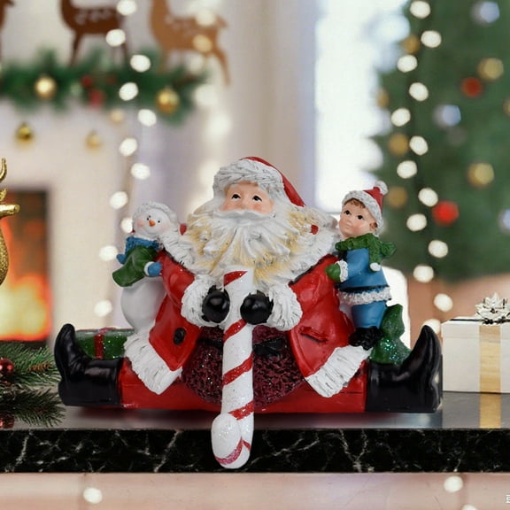 Zawou Santa Claus Stocking Holder Ornament with Snowman Hook and Fireplace Mantel Christmas Decoration for Living Room