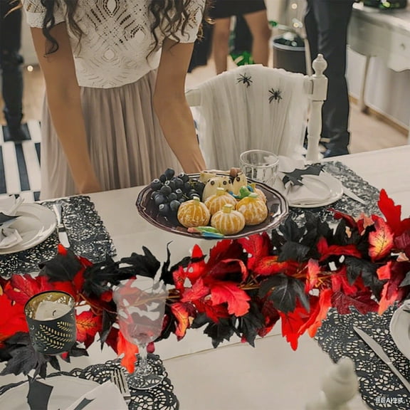 Zawou Simulated Maple Leaf Vine Garland - Black Faux Eucalyptus Leaves for Halloween and Thanksgiving Room Decoration