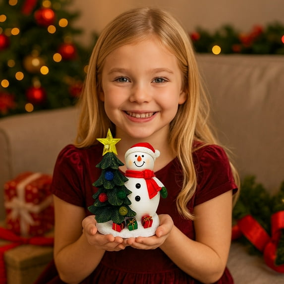 Zawou Snowman Family LED Resin Figurine – Cute Christmas Decoration with Lights for Holiday Tabletop or Indoor Outdoor Display