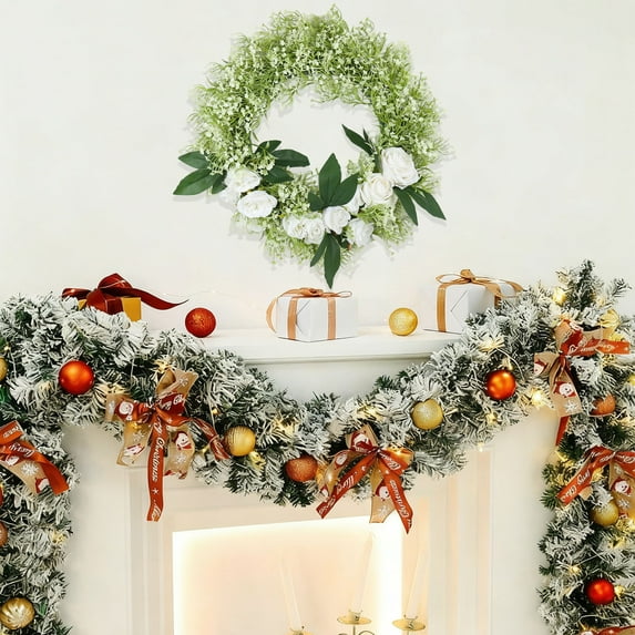 Zawou Spring Green Leaf Boxwood Wreath for Front Door, Realistic Artificial Farmhouse Outdoor Plant Decor for Christmas Thanksgiving Holiday Wall Hanging, Multicolor, Size A