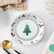Zawou White Christmas Tree Paper Plates 7 Inch Shatterproof Disposable Party Tableware for Holiday Gatherings, Winter Dessert Serving and Festive Celebrations