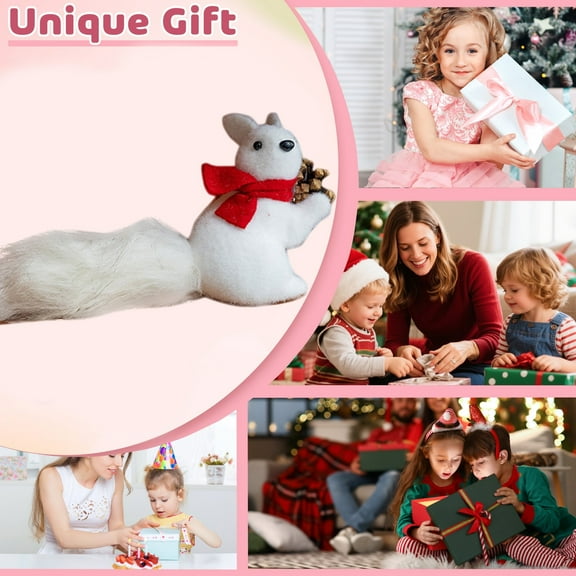 Zawou White Lifelike Squirrel Ornament, Creative Mini Desktop Figurine and Hanging Decor for Christmas Tree, Tabletop, or Home Holiday Setup
