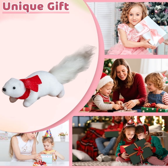 Zawou White Lifelike Squirrel Ornament, Creative Mini Desktop Figurine and Hanging Decor for Christmas Tree, Tabletop, or Home Holiday Setup