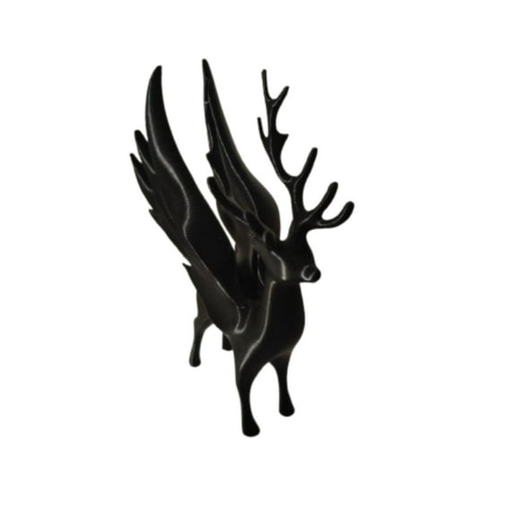 Zawou Winged Winter Deer Desktop Decoration - Matte Black Resin Figurine for Home, Office, and Holiday Ornaments