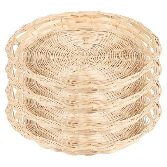 Zaxius 4 Pack Bamboo Paper Plate Holder Paper Plate Holder For Counter Hand Weave Brown Wicker Paper Plate Baskets for Home Picnic Daily Dinning Party Supplies