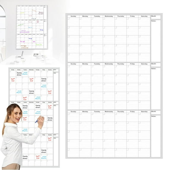 Zaxius Large Dry Erase Calendar For Wall - 36" x 24" Undated Three Month Layout Blank Monthly Planner For Home Organization Includes 10 Double Sticky Dots Erasable & Reusable Laminated Calendar
