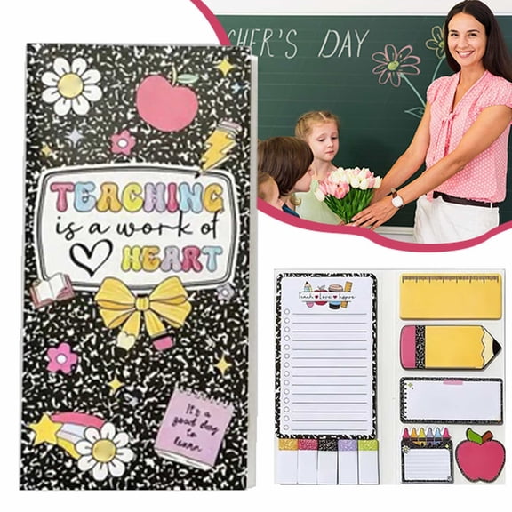 Zaxius Sticky Notes Set, Cartoon Theme Cute Self-Stick Notes Pad Teacher Appreciation Gifts, Self-Adhesive Writing Memo Pages Sticky to Do Notepad Thank You Gift for Classroom