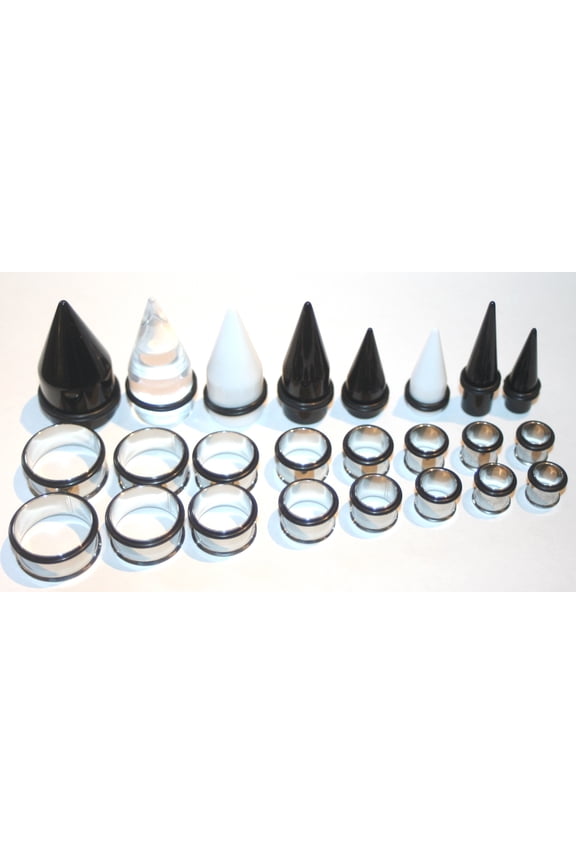 Jewelry 24 Pc EAR STRETCHING KIT 00g 7/16 1/2 9/16 5/8 3/4 7/8 1 inch Black White Clear Tapers Steel Tunnels
