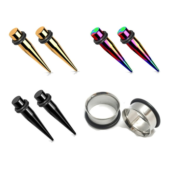 Zaya Body Jewelry 9mm Pair Gold Black Rainbow Steel Tapers plugs ear stretching - [RT]Color=Black