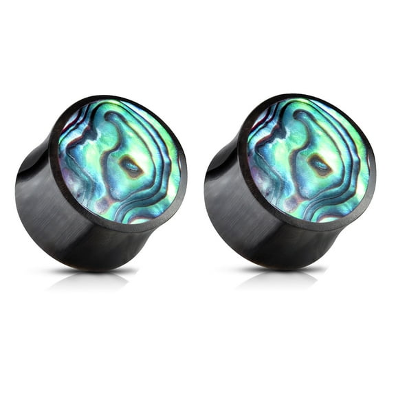 Zaya Body Jewelry Pair Abalone Shell Organic Buffalo Plugs Ear Gauges - size=0g (8 mm)