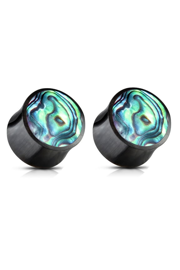 Jewelry Pair Abalone Shell Organic Buffalo Plugs Ear Gauges - size=0g (8 mm)