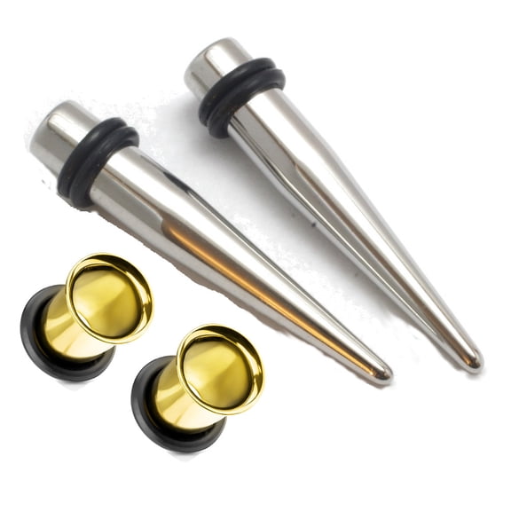 Zaya Body Jewelry Surgical Steel Tapers and Gold Single Flare Tunnels Ear Stretching Kit Gauges - [RT]Gauge size=5/8" 16mm