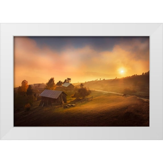 Zayakov, Slavi 14x11 White Modern Wood Framed Museum Art Print Titled - A Misty Sunset