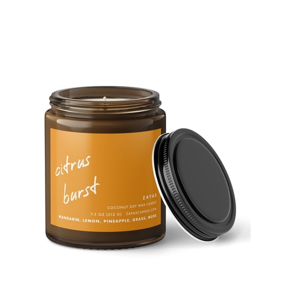 Zayas Citrus Burst Scented Candle, 7.5 oz, 1-Wick, Soy Wax, 48 Hour Burn Time