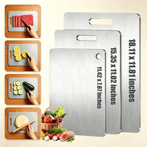 Zayman Double Sided Titanium Stainless Steel Cutting Board, Non Toxic Hygienic Metal Chopping Board, Durable Kitchen Prep Mat for Meat Vegetable Fruit-S