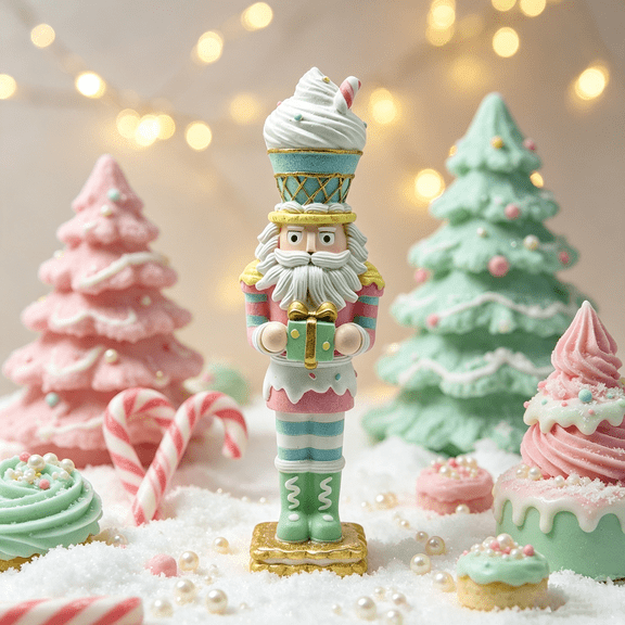 Zayton 11.8 in Ice Cream Hat Christmas Nutcracker Figurine Pastel Resin Tabletop Decor