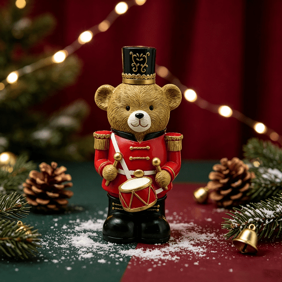 Zayton 9.4 in Bear Christmas Nutcracker Drummer Soldier Red Gold Resin Tabletop Decor