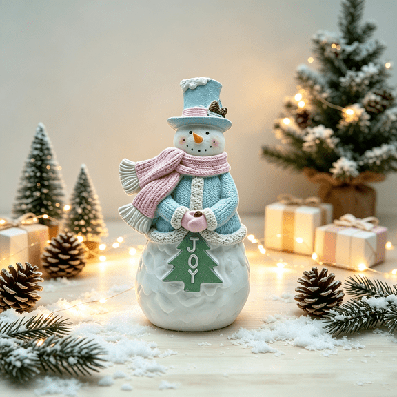 Zayton Snowman Decor Figurine Resin Light Blue Top Hat Pink Scarf Christmas Tabletop