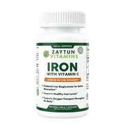 Zaytun Halal Iron + Vitamin C for Women, Men, Gentle Iron with Albion Ferrous Bisglycinate, Vegetarian, Made in USA 60 Capsules