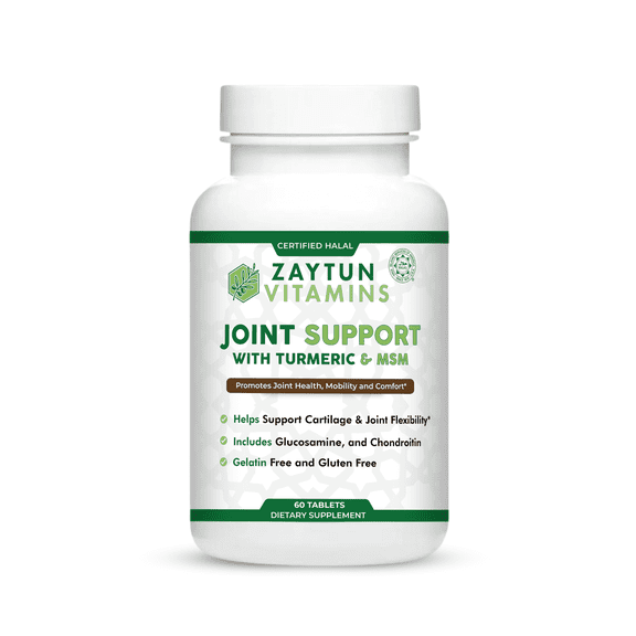 Zaytun Halal Joint Support w/ Glucosamine + Chondroitin + Turmeric + MSM, Promotes Joint Health, Flexibility and Supports Mobility, Gluten Free, Gelatin Free, Made in USA
