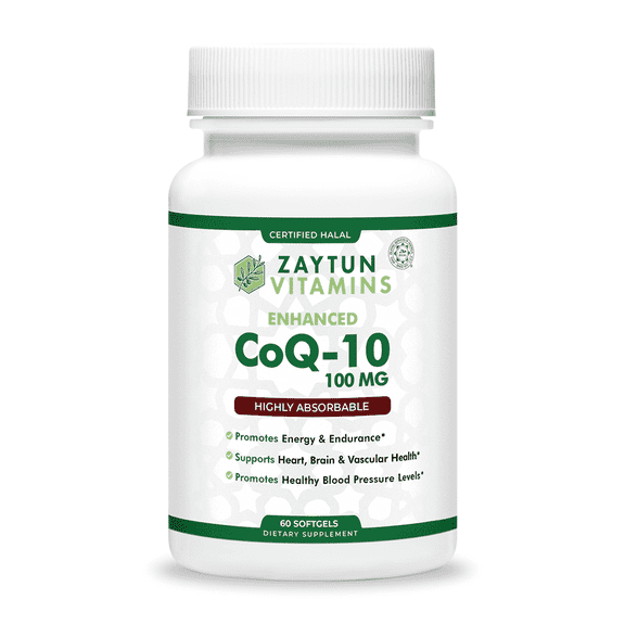 Zaytun Vitamins Halal CoQ10 100mg, Supports Healthy Blood Pressure Levels, Includes Vitamin A + E, 60 Softgels, Made in USA