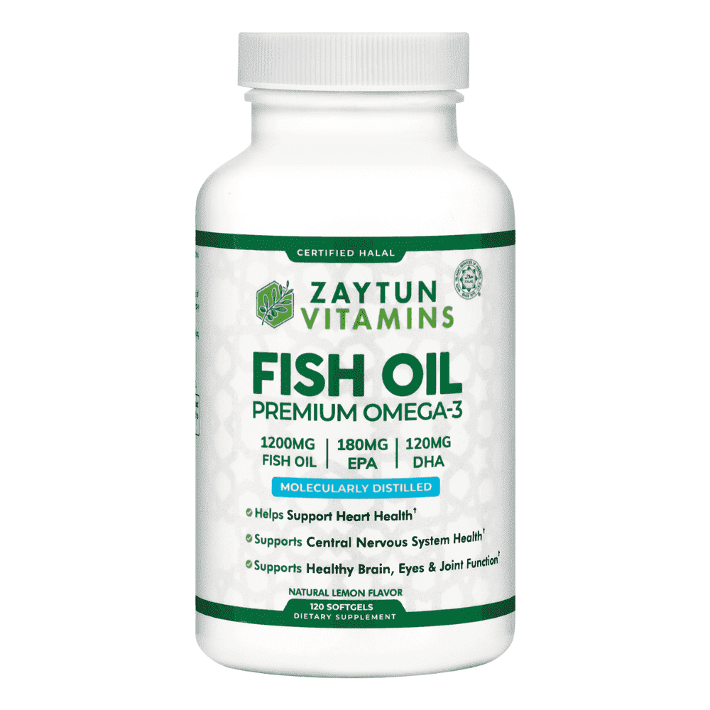 Zaytun Vitamins Halal Fish Oil 1200mg Omega-3, Supports Heart & Brain Health, One Per Day 120 Softgels (4 Months Supply), Made in USA, Halal Vitamins