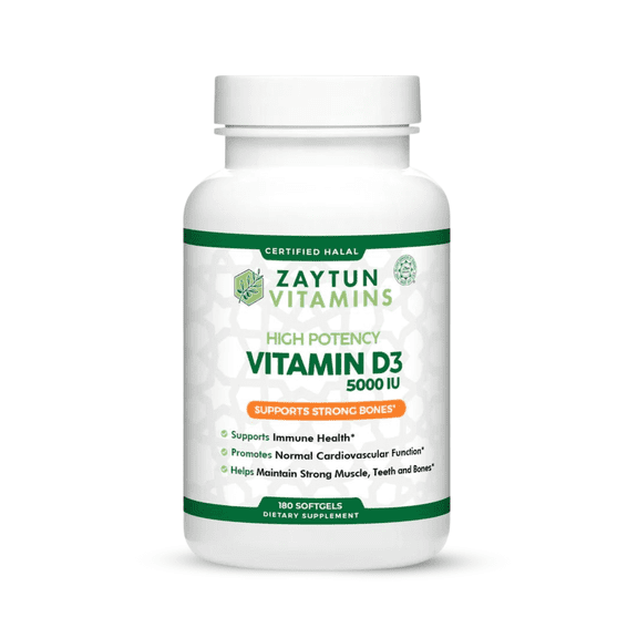 Zaytun Vitamins Halal Vitamin D3 5000 IU, 180 Softgels