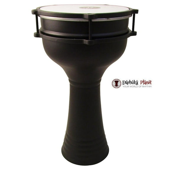 Zaza Percussion 16'' Turkish Aluminum Carbon Black Darbuka Doumbek, Synthetic Head
