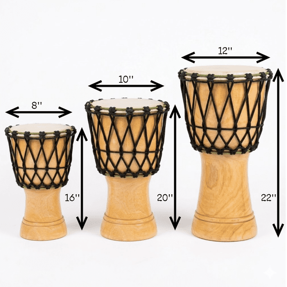 Zaza Percussion Beginner Rope-Tuned Djembe Drum – Natural Wood Finish, 3 Size Options size : 16" height × 8" head