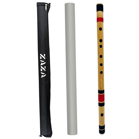Zaza Percussion- Professional Scale C Bass 19'' Inches Polished Bamboo Bansuri Flute (Indian Flute) With Carry Bag