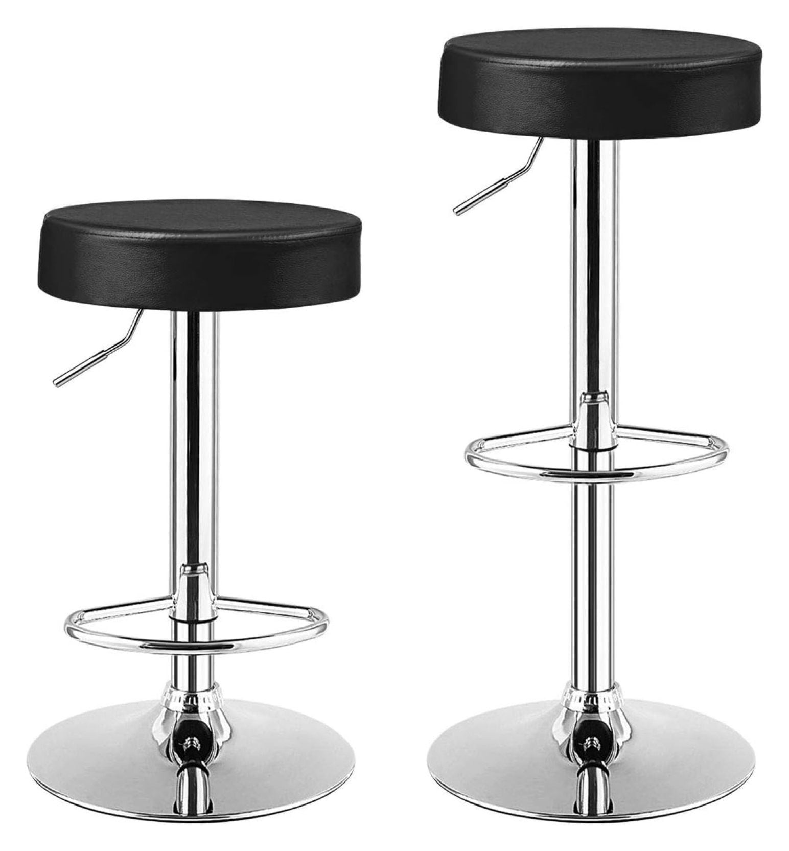 Black Adjustable Swivel Backless Metal Bar Stools, Set of 2