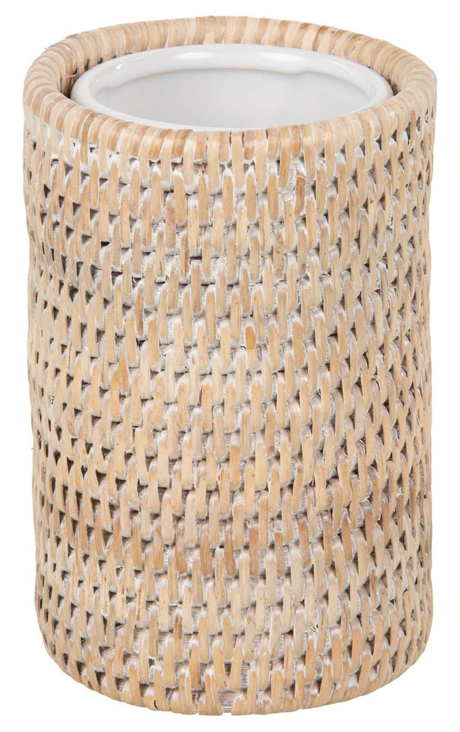 Zazesaby La Jolla Rattan Bathroom and Toothbrush Holder (10 fl.oz.), White-Wash