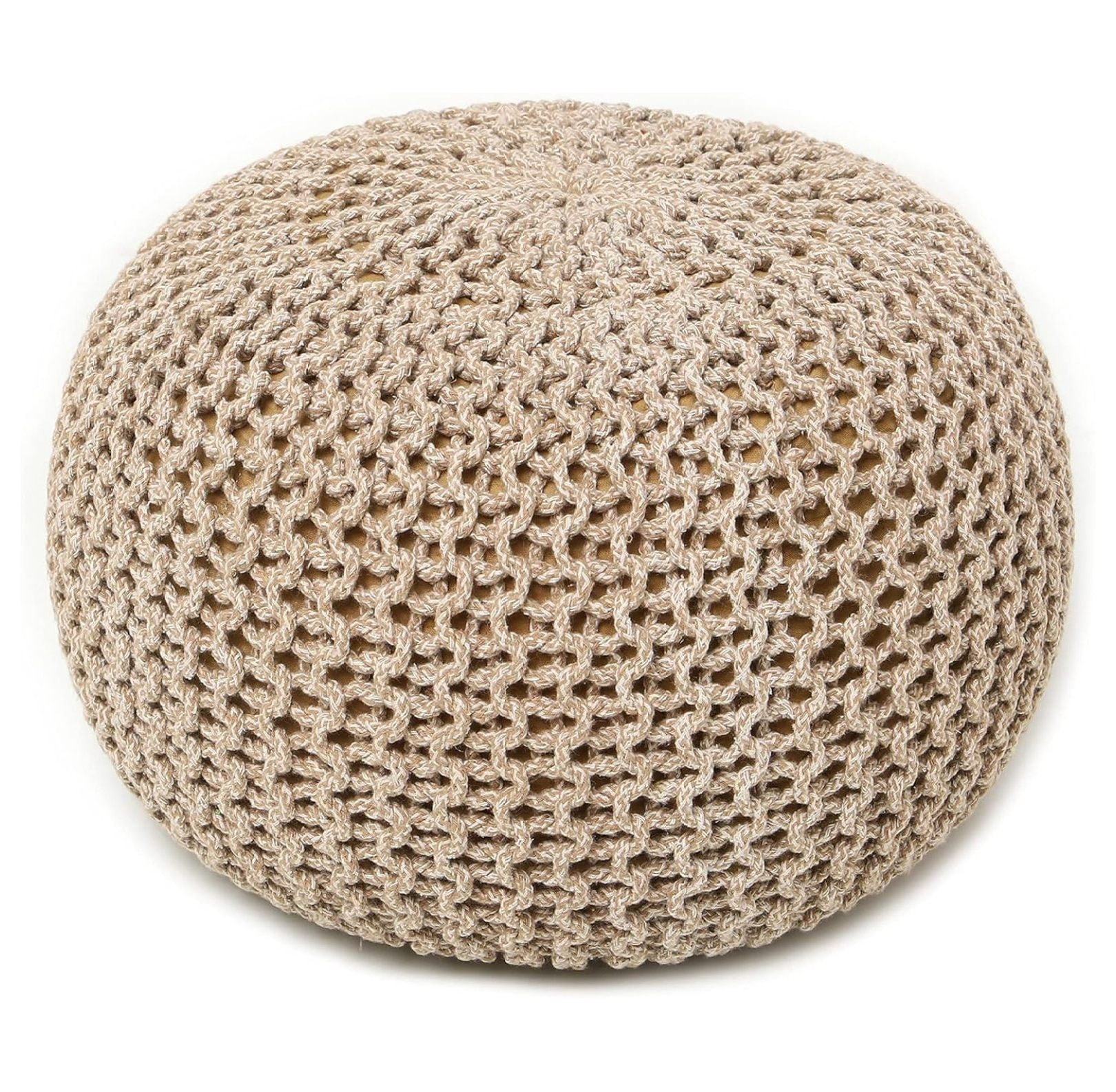 Zazesaby Round Pouf Ottoman - Hand Knitted Cable Boho Poof Home Décor ...