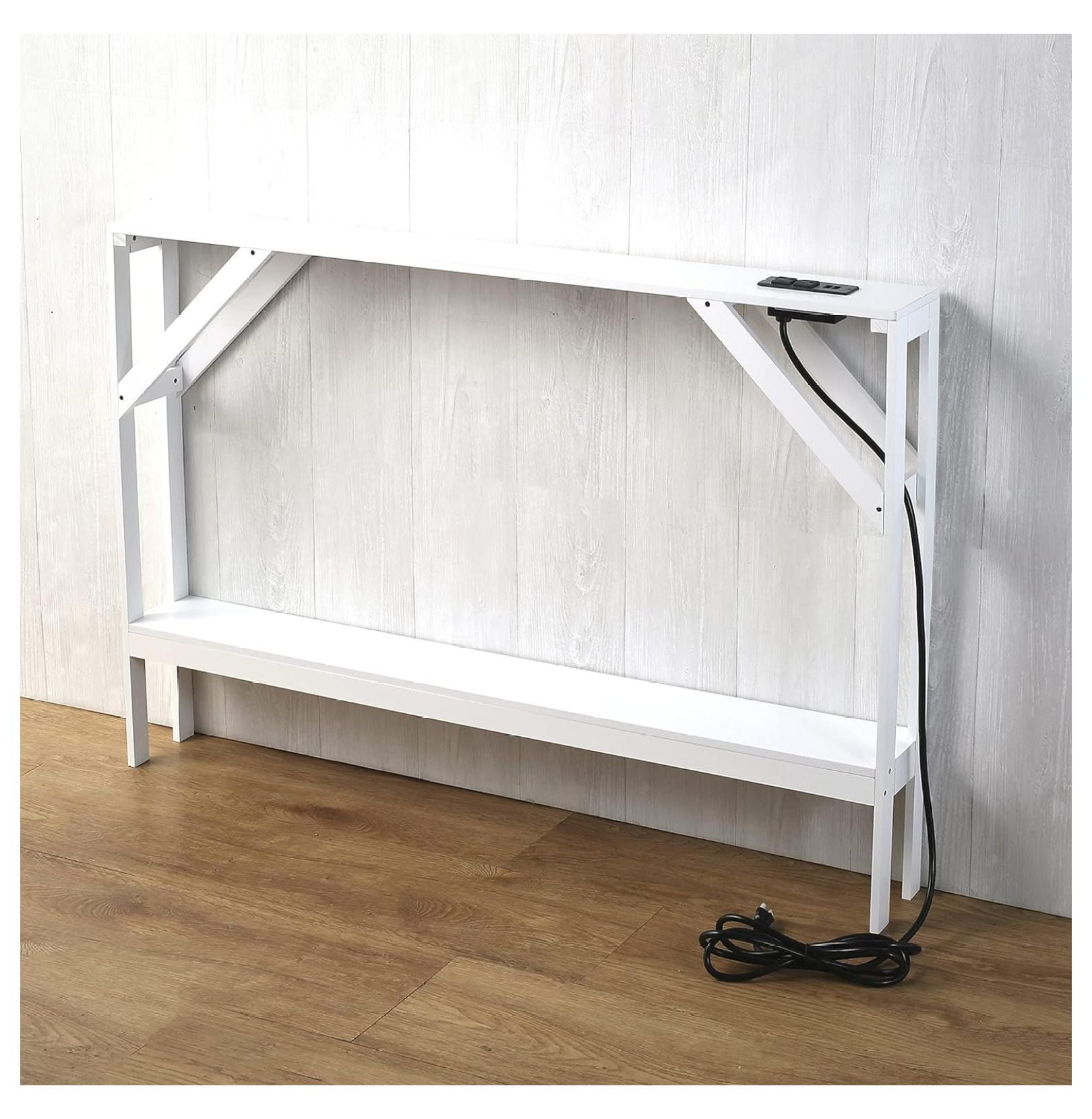 White Slim Console Table with Power Outlets and USB Ports