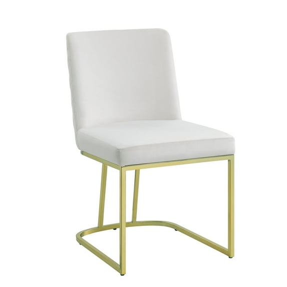 Zazie White Velvet Side Chairs (Set of 2) - Gold Metal Frame, 19" Seat, Modern Dining Room or Living Room Accent Chairs.