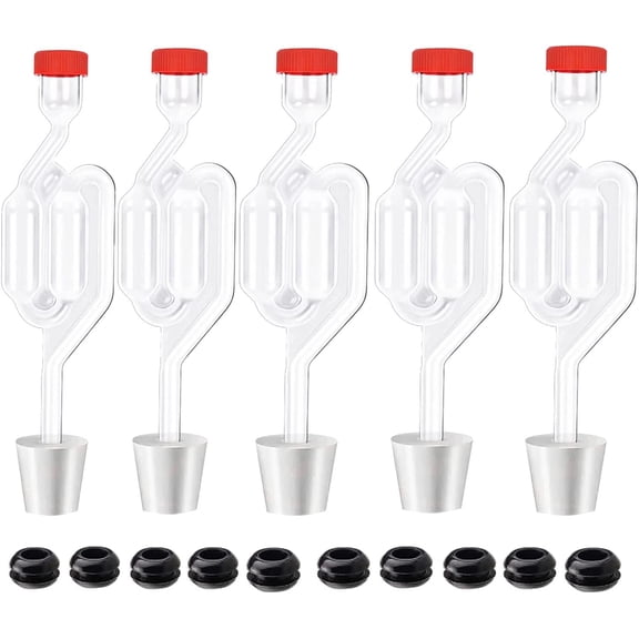 Zazolyne 5ct. S - Shape Airlock with # 6 Stopper 5pcs & Grommets 10pcs,Bubble Fermentation Airlock for Brewing Wine Making Sauerkraut Kimchi (Improved Version)