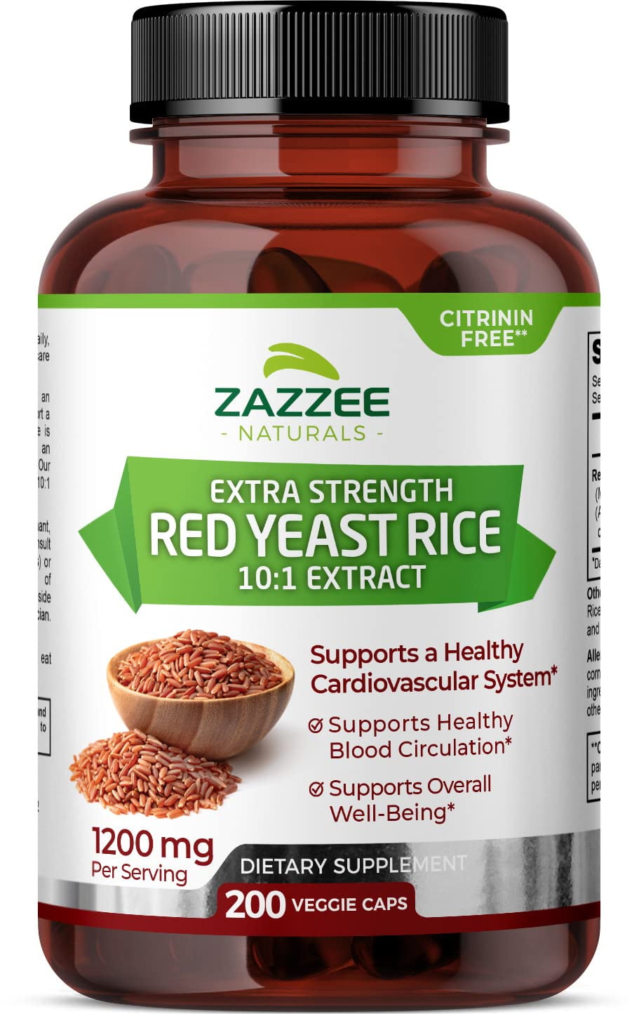 Zazzee Extra Strength Red Yeast Rice 101 Extract Capsules 1200 mg