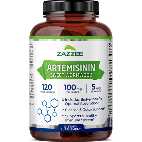 Zazzee High Absorption Artemisinin 100 mg – 120 Vegan Capsules – Sweet Wormwood Extract with BioPerine® – Supports Wellness & Antioxidant Health – Vegan • Non-GMO • Made in USA