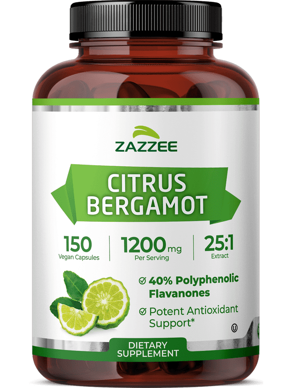 Zazzee Citrus Bergamot Polyphenolic Extract 1200 mg 150 Vegan Capsules Standardized for 40% Polyphenolic Flavanones Supports Metabolic & Heart Health Vegan Non-GMO Kosher Made in USA
