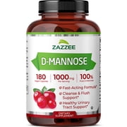 Zazzee D-Mannose 1000 mg – Supports Urinary Tract Health – 100% Pure – 180 Capsules