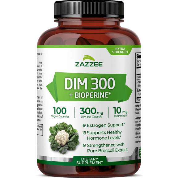 Zazzee DIM Hormone Balance 300 mg  100 Vegan Capsules  Enhanced with BioPerine & Broccoli Extract  Supports Estrogen Metabolism & Hormonal Wellness  Vegan  Non-GMO  Made in USA